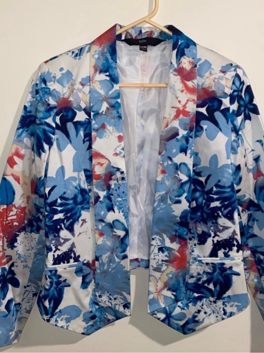 Floral Blue Open Blazer Jacket - Women